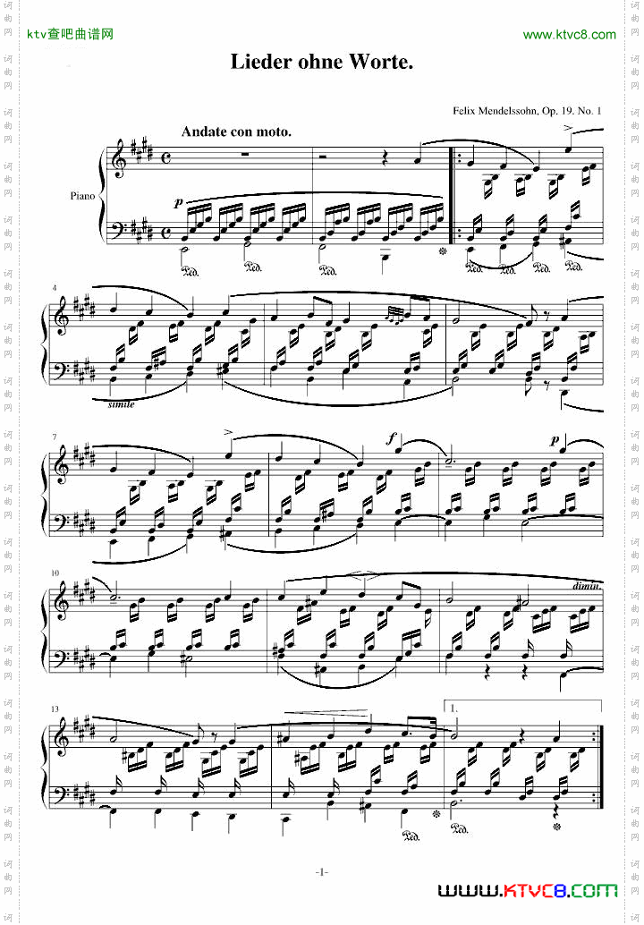 E大调无词歌Op.19,No.1