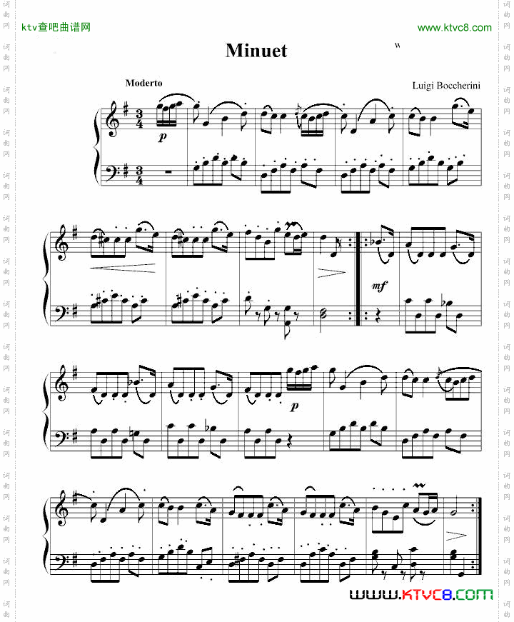 小步舞曲博凯里尼钢琴独奏简易版