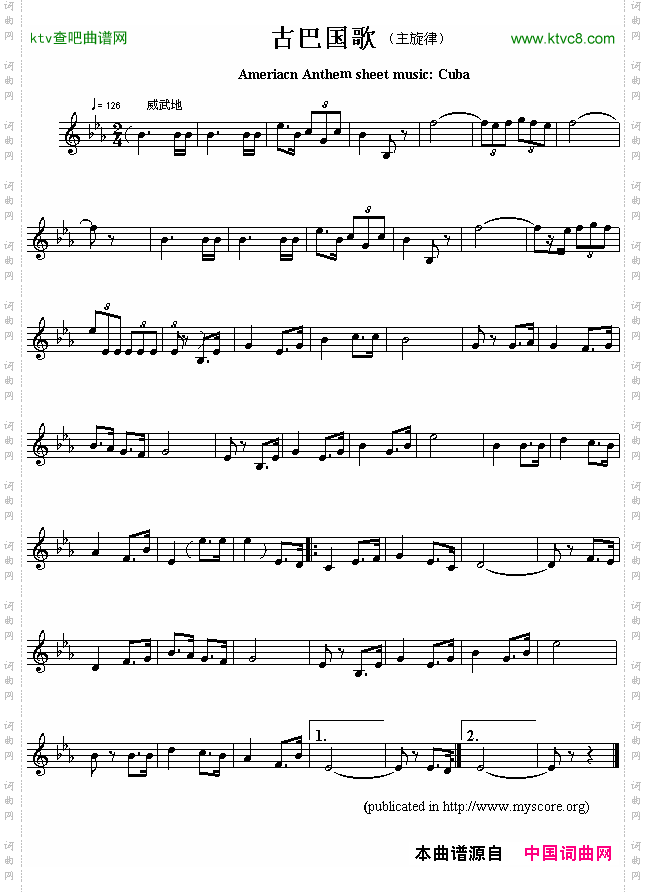 古巴国歌AmeriacnAnthemsheetmusic:Cuba