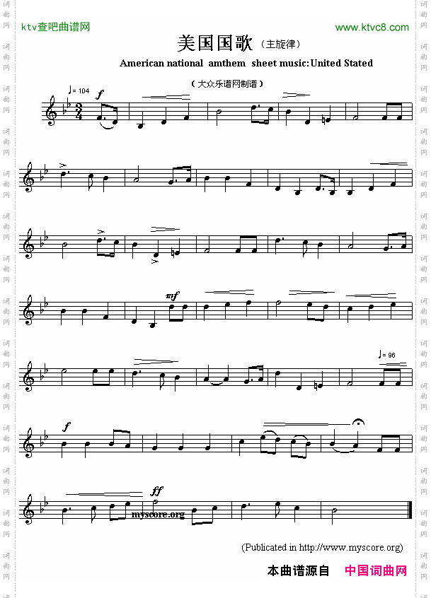 美国国歌Americannationalamthemsheetmusic:UnitdStated