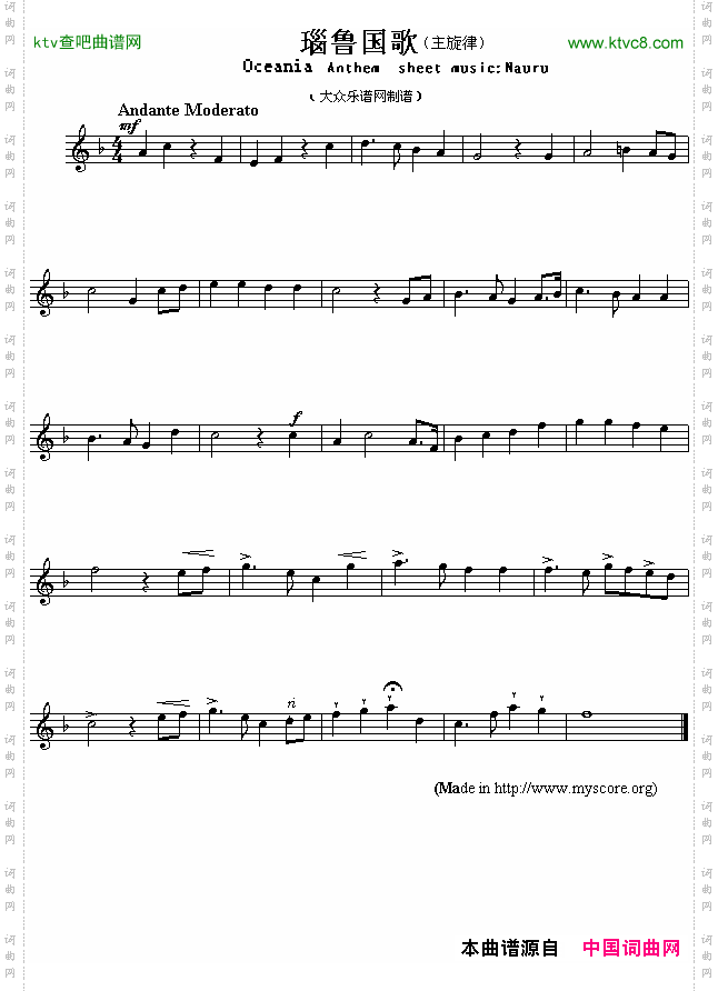 瑙鲁国歌OceaniaAnthemsheetmusic:Nauru