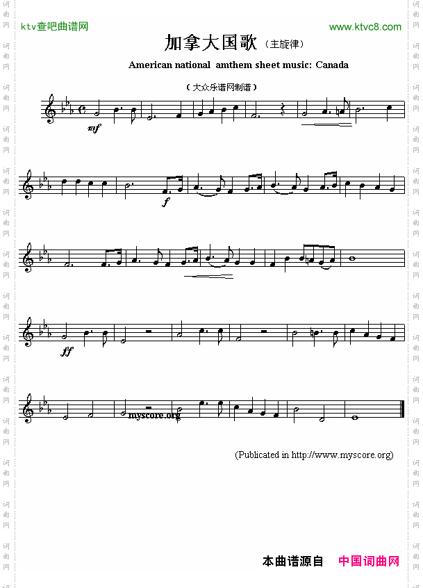 加拿大国歌Americanntionalamthemsheetmusic:Canada