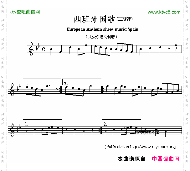 西班牙国歌EuropeanAnthemsheetmusic:Spain