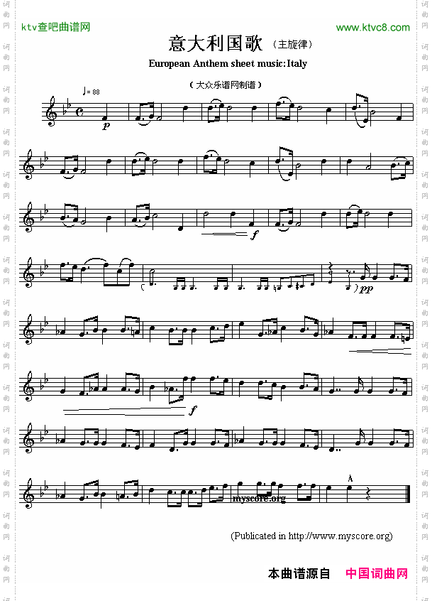 意大利国歌EuropeanAnthemsheetmusic:Italy