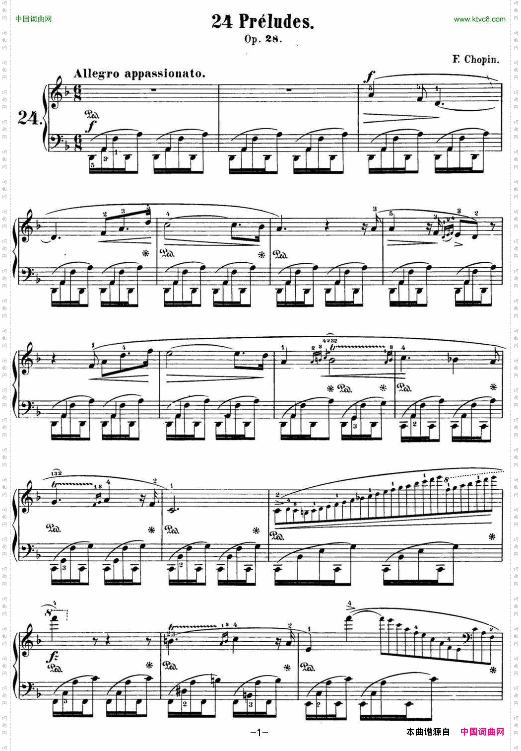 肖邦24首钢琴前奏曲Op.28No.24D小调