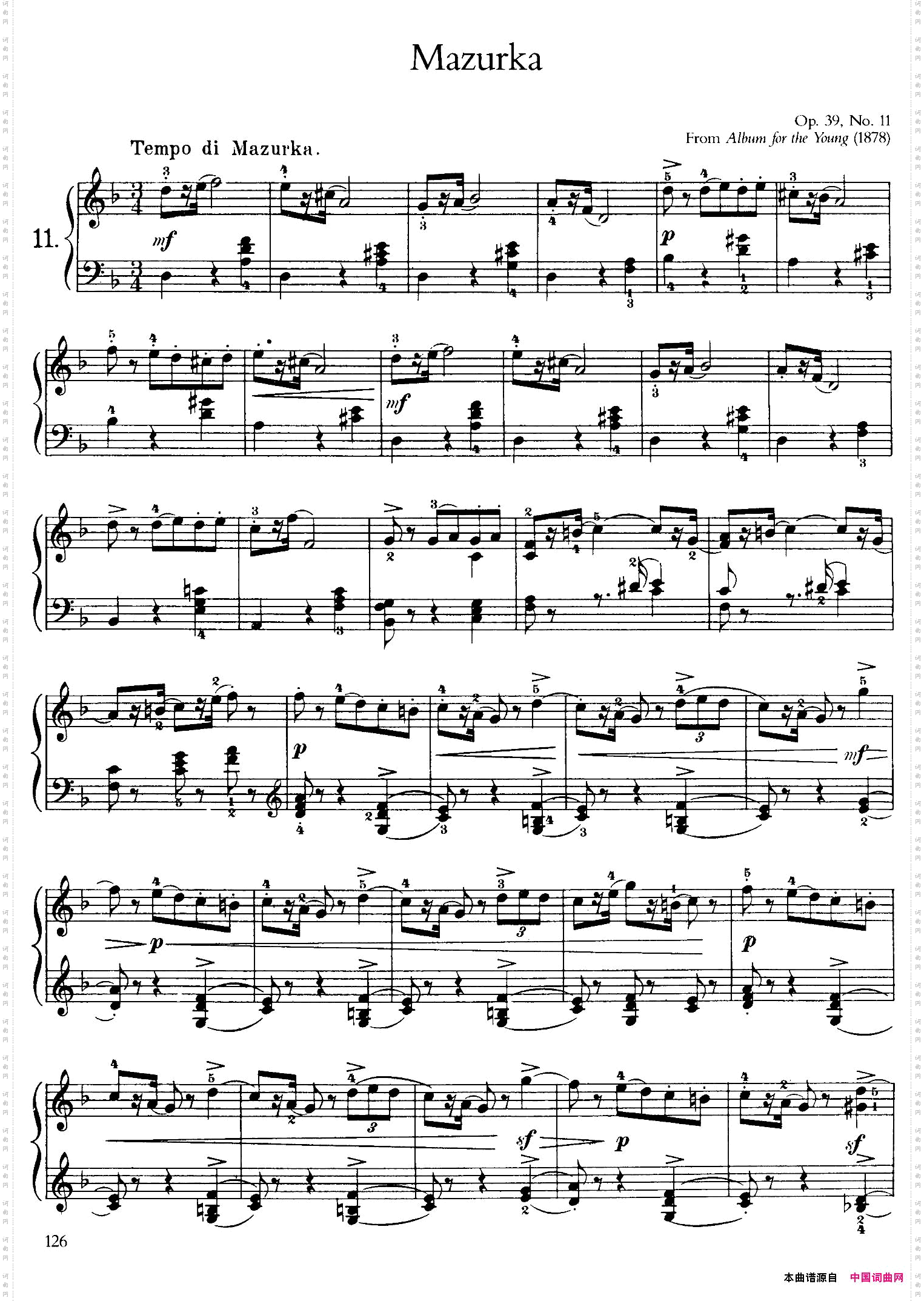 AlbumfortheYoungOp.39儿童钢琴曲集11.玛祖卡Mazurka_Album for the Young Op.39儿童钢琴曲集11. 玛祖卡 Mazurka