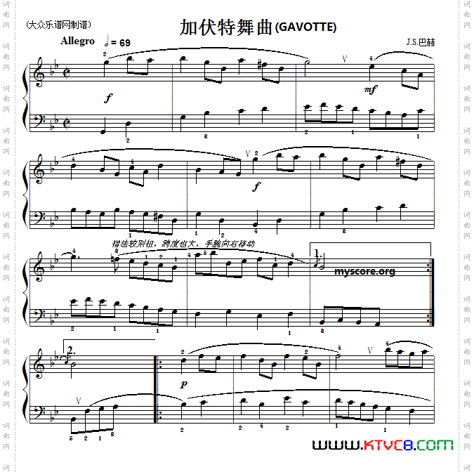 巴赫初级钢琴曲之二十：加伏特舞曲
