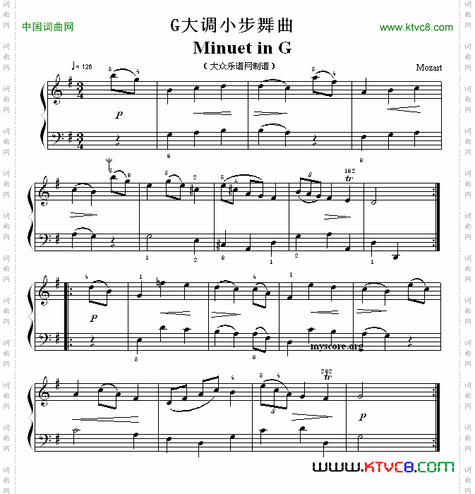 考级初级曲目：G大调小步舞曲MinuetinG_考级初级曲目：G大调小步舞曲Minuet in G