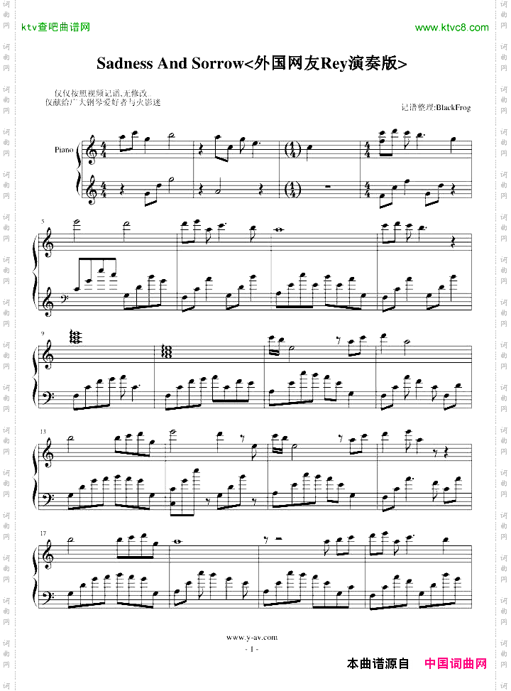 sadnessandsorrow外国网友rey演奏版