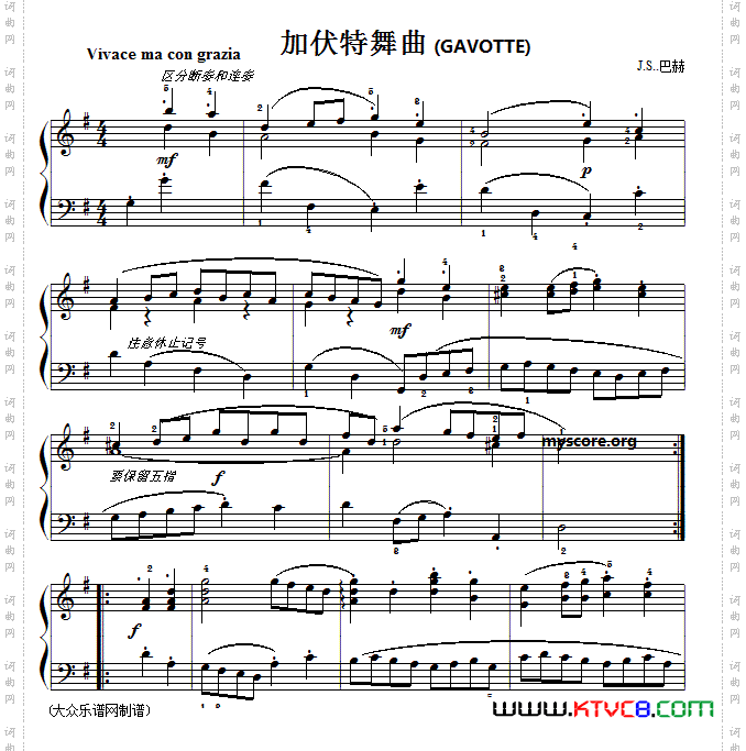 巴赫初级钢琴曲之二十一：加伏特舞曲