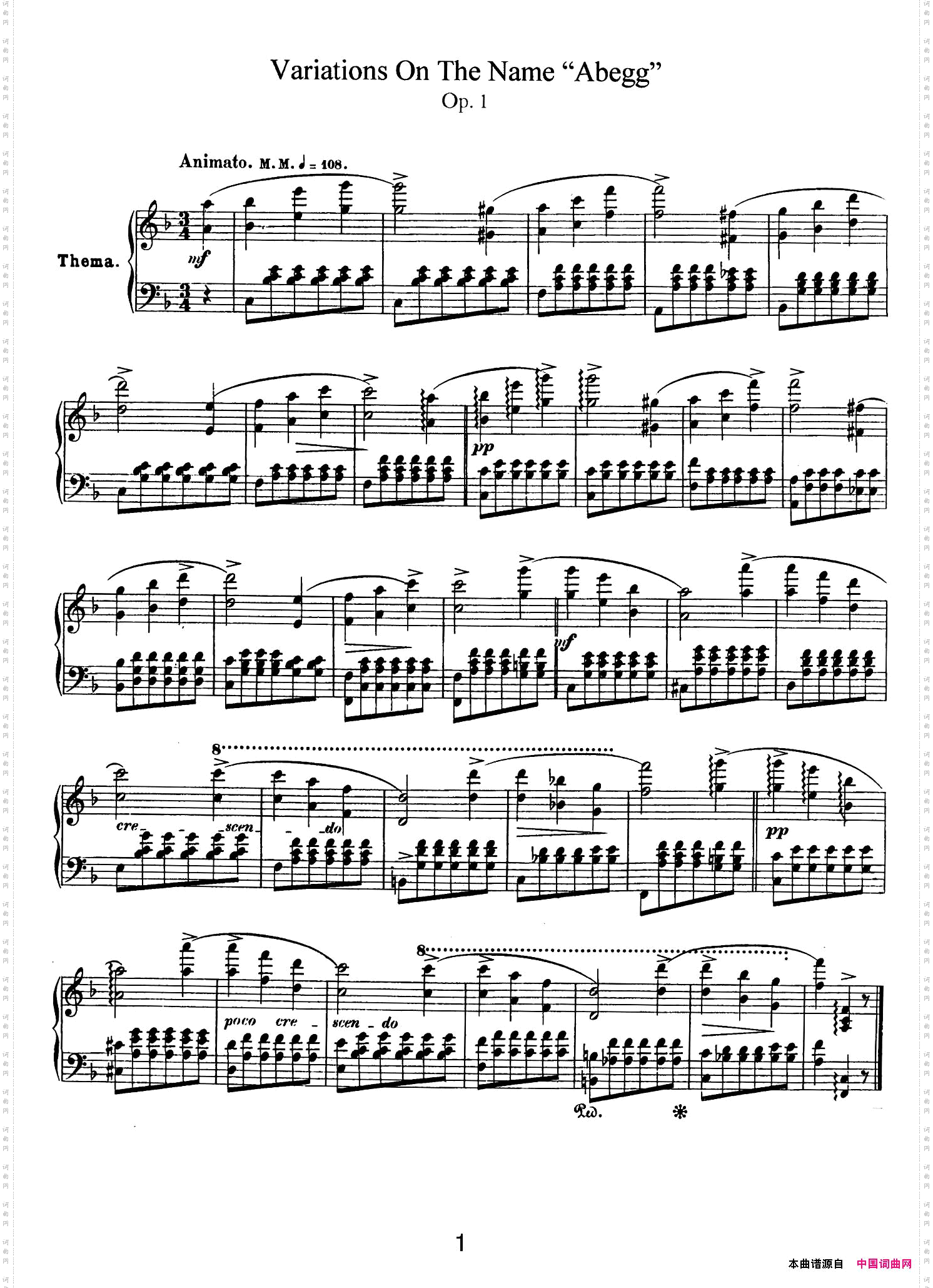 AbeggVariationsOp.1阿贝格变奏曲_Abegg Variations Op.1阿贝格变奏曲