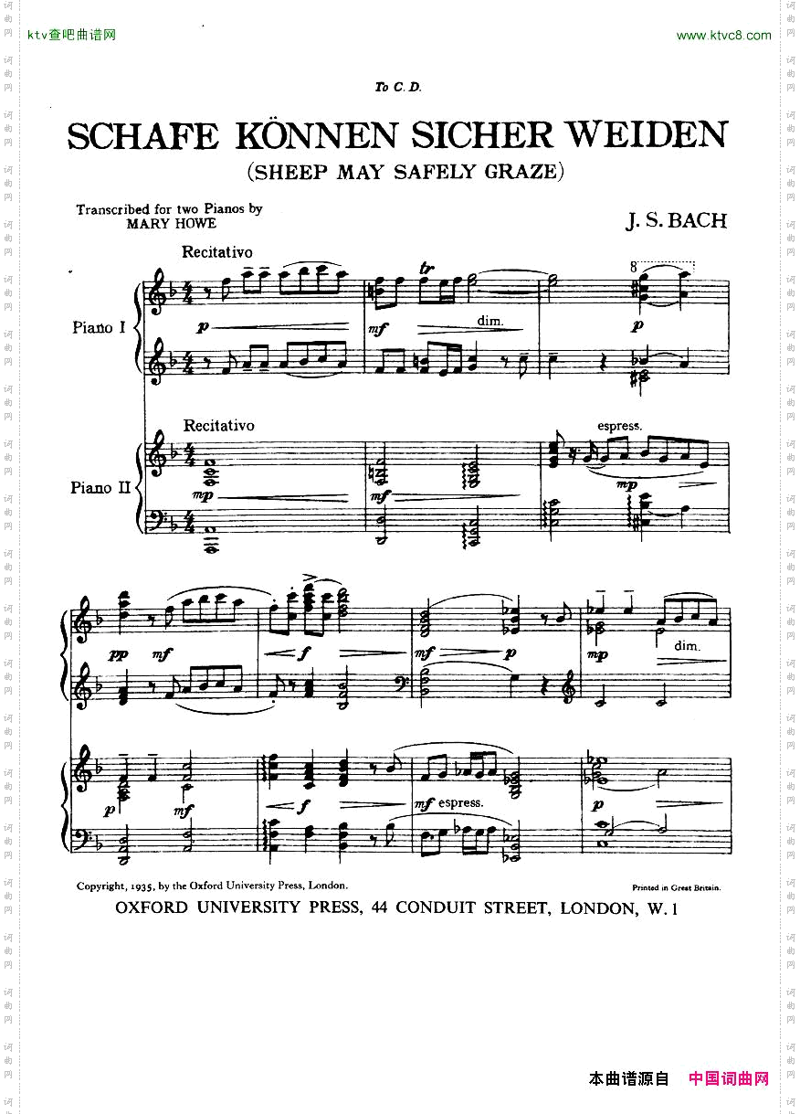 Bach,JS-BWV208-SheepMaySafelyGraze2Pianos,arrHowe