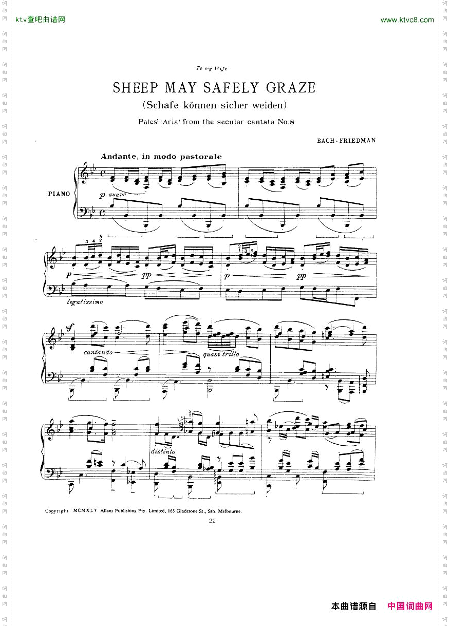 Bach,JS-BWV208-SheepMaySafelyGrazearrFriedman