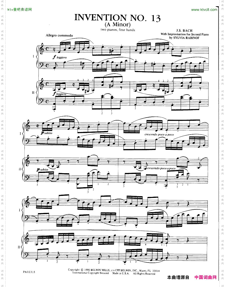 Bach,JS-BWV784-InventionNo13arrtwopianosRabinof