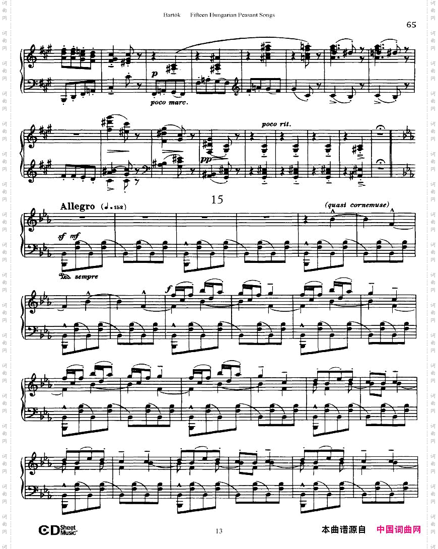 Bartok-SZ71-FifteenHungarianPeasantSongsPiano