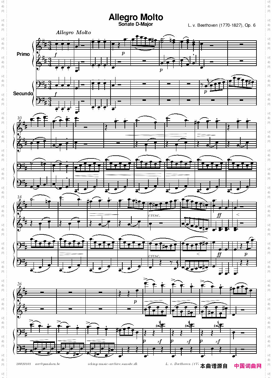 Beethoven-op6-AllegromoltofromSonatainD-4hands
