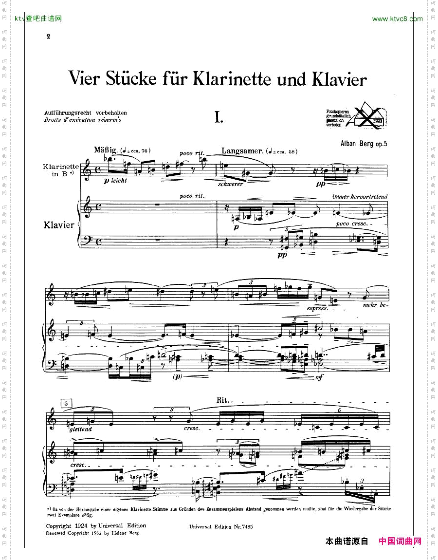 Berg-op5-VierStückefürkl&klavier