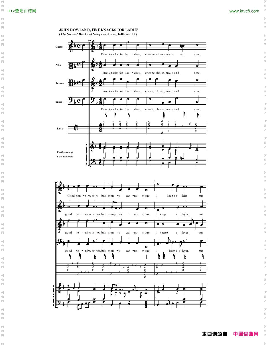 Dowland-FineknacksforladiesTheSecondBookeofSongsorAyres,1600,no.12