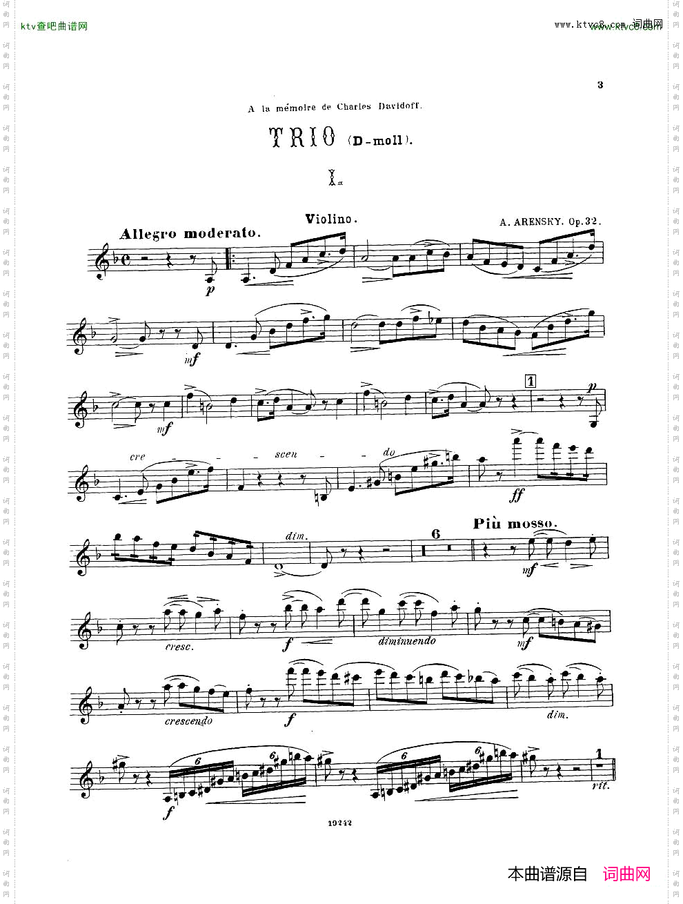 Arensky-op32-PianoTrioNo.1inDminor1894二