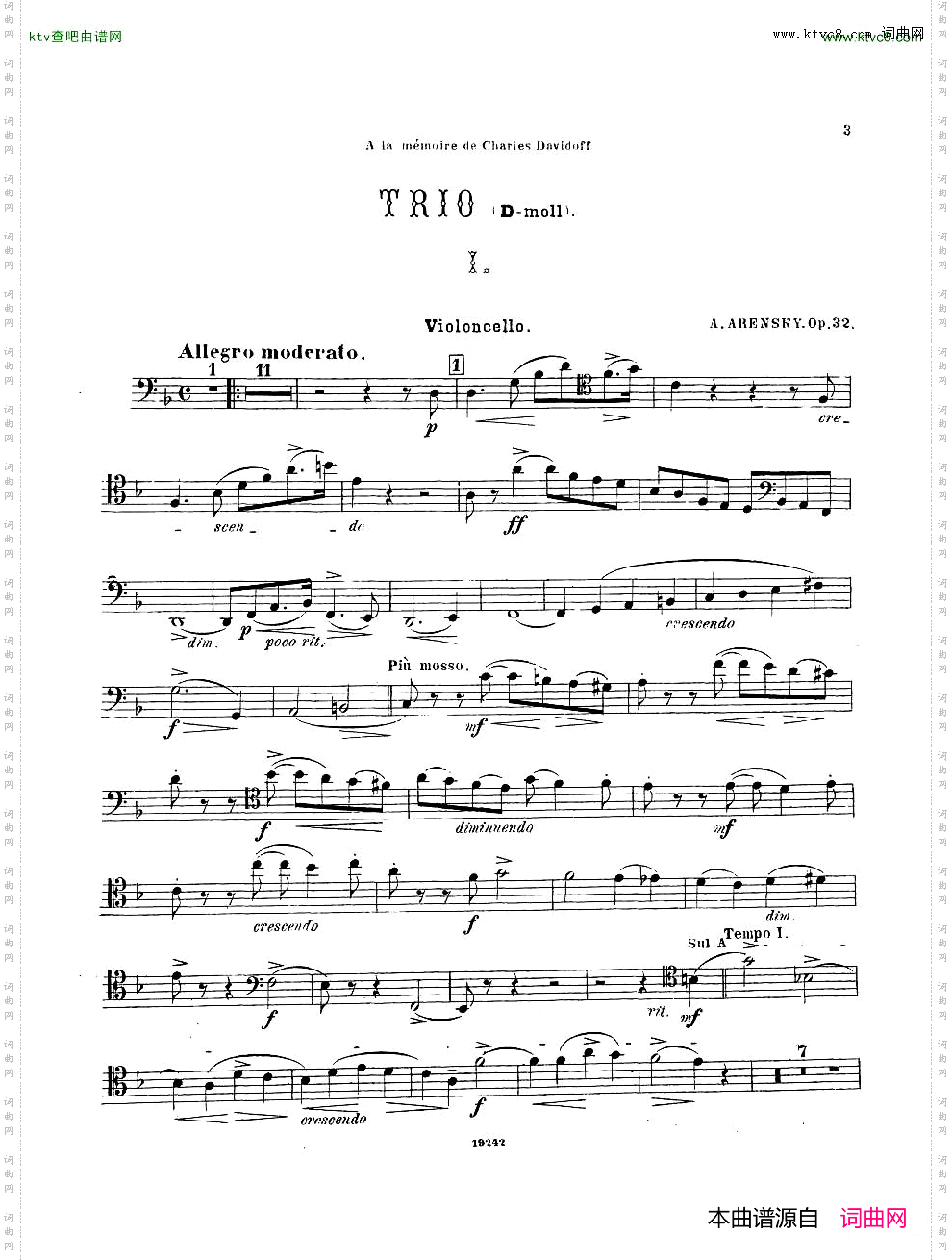 Arensky-op32-PianoTrioNo.1inDminor1894二
