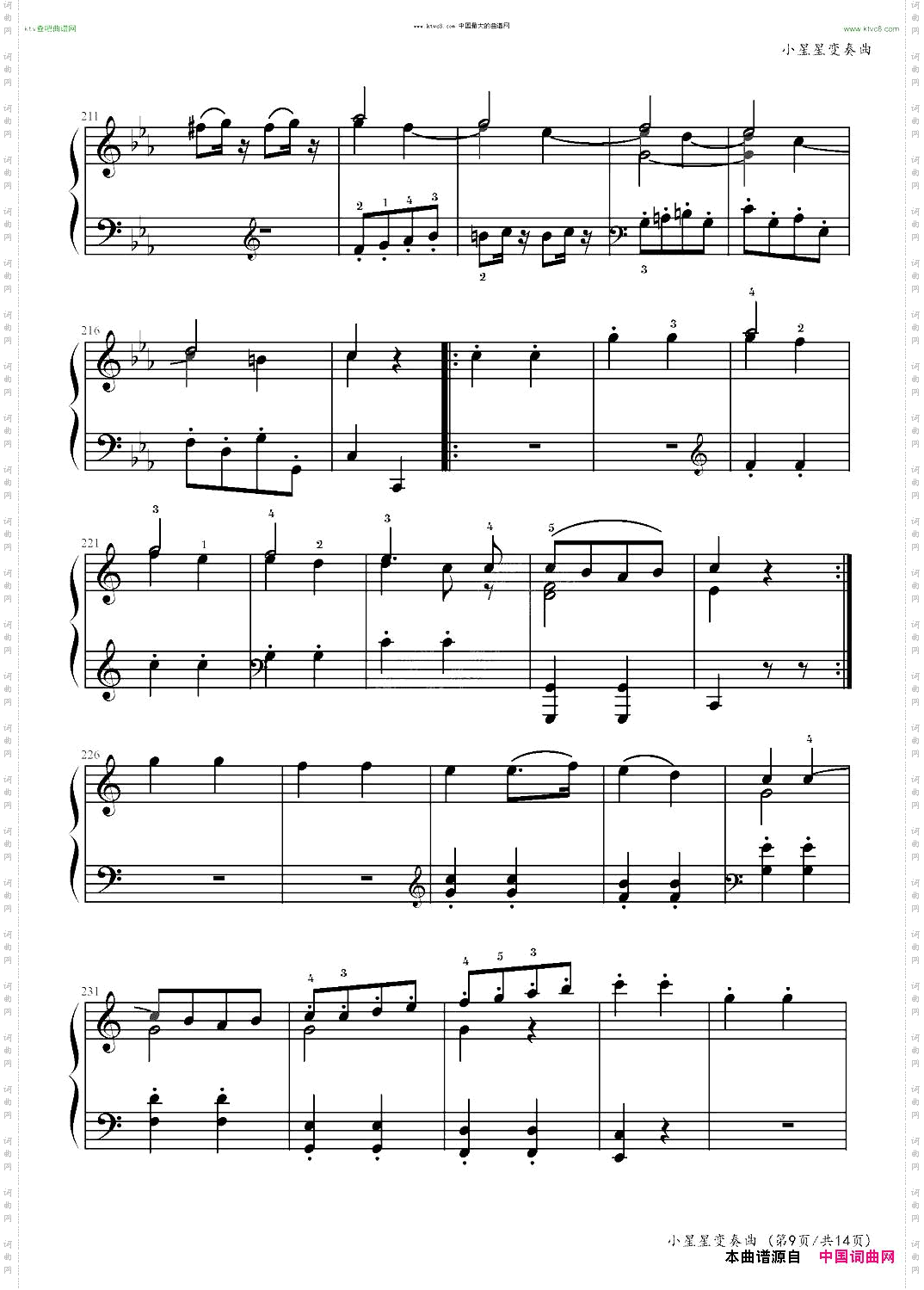 小星星变奏曲K.265带指法Mozart.莫扎特