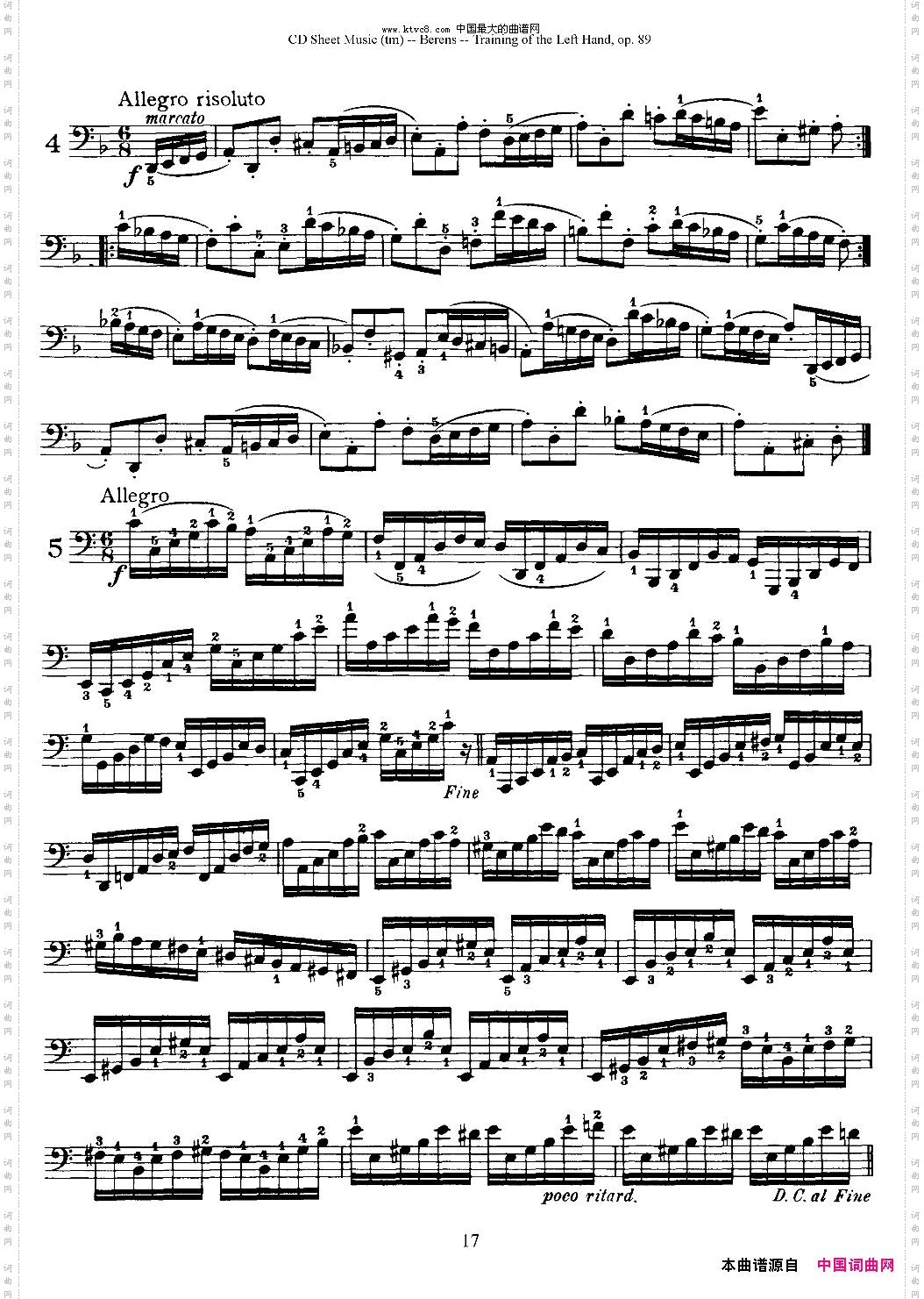 贝伦斯钢琴左手训练练习曲下册25首