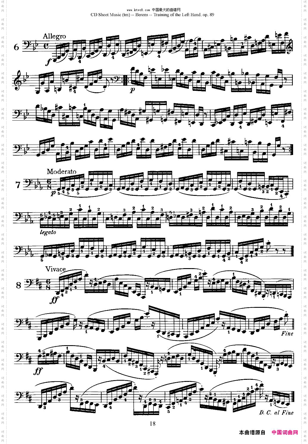 贝伦斯钢琴左手训练练习曲下册25首