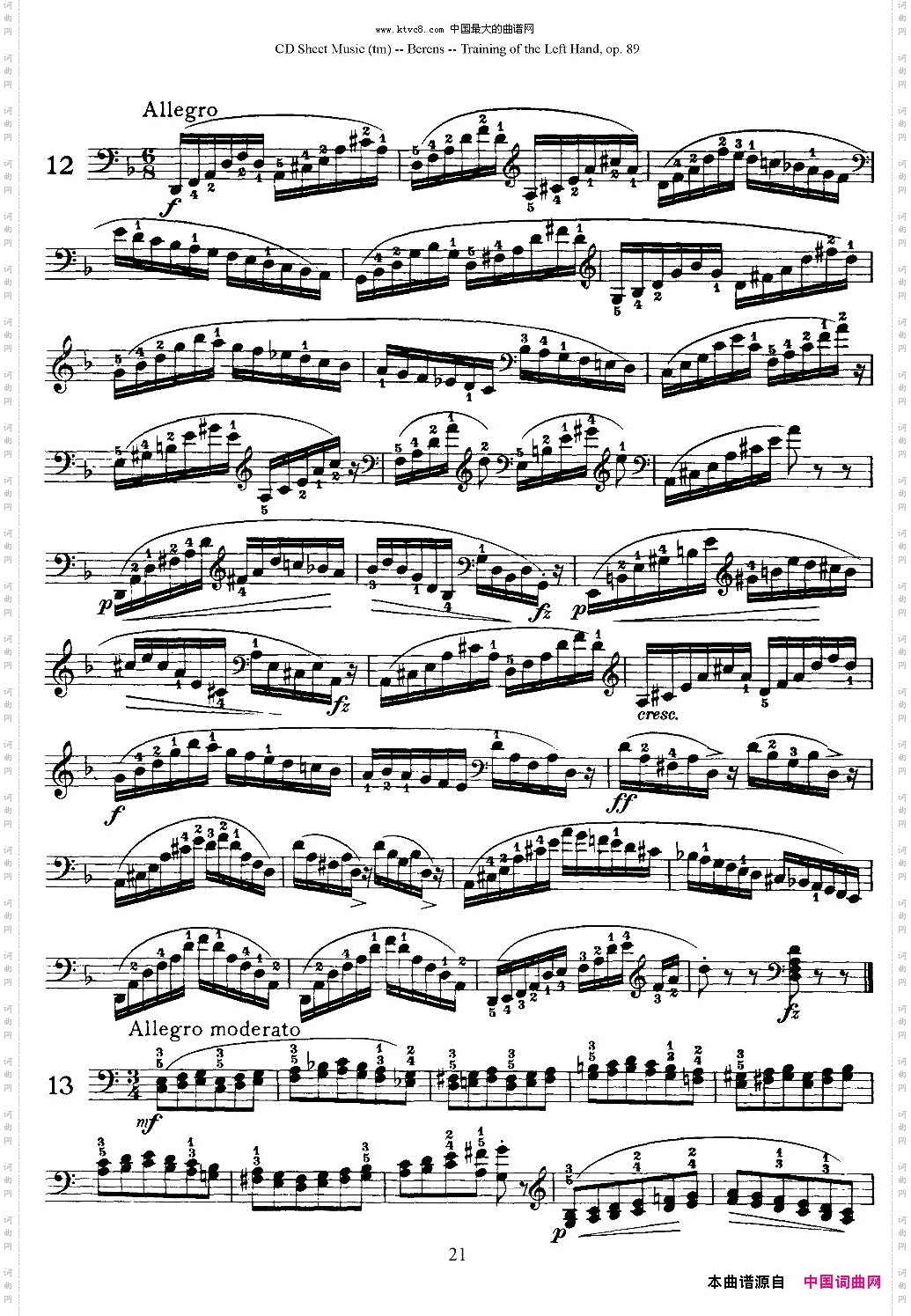 贝伦斯钢琴左手训练练习曲下册25首