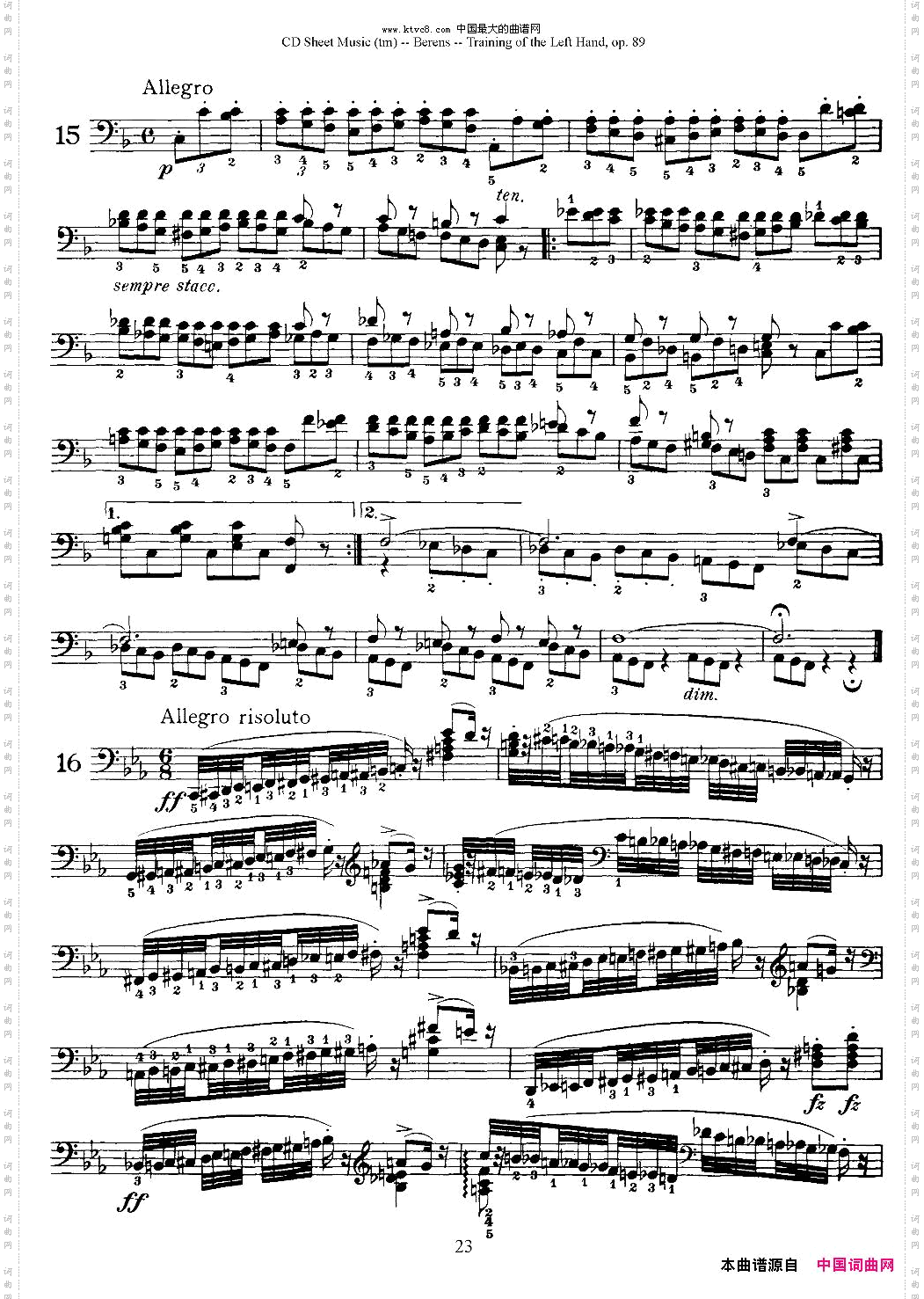 贝伦斯钢琴左手训练练习曲下册25首