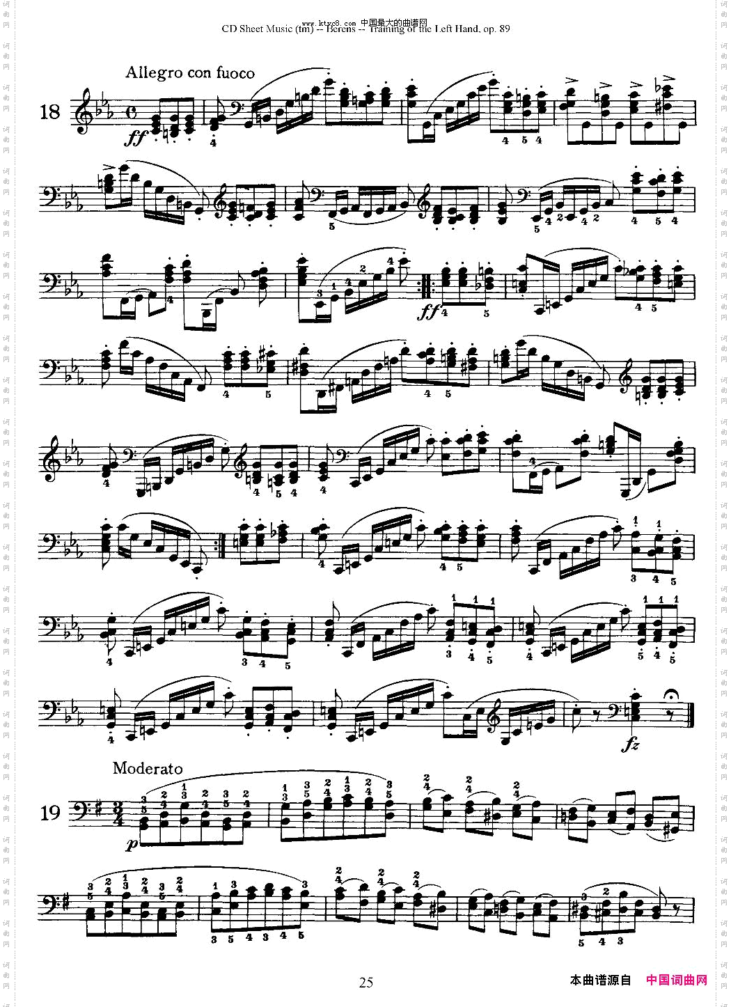 贝伦斯钢琴左手训练练习曲下册25首