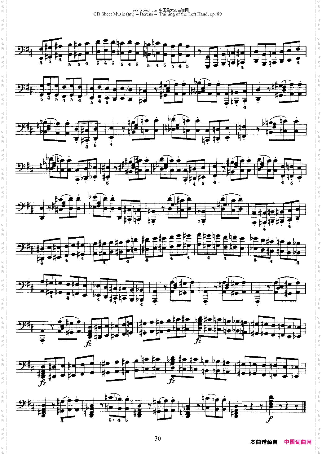 贝伦斯钢琴左手训练练习曲下册25首
