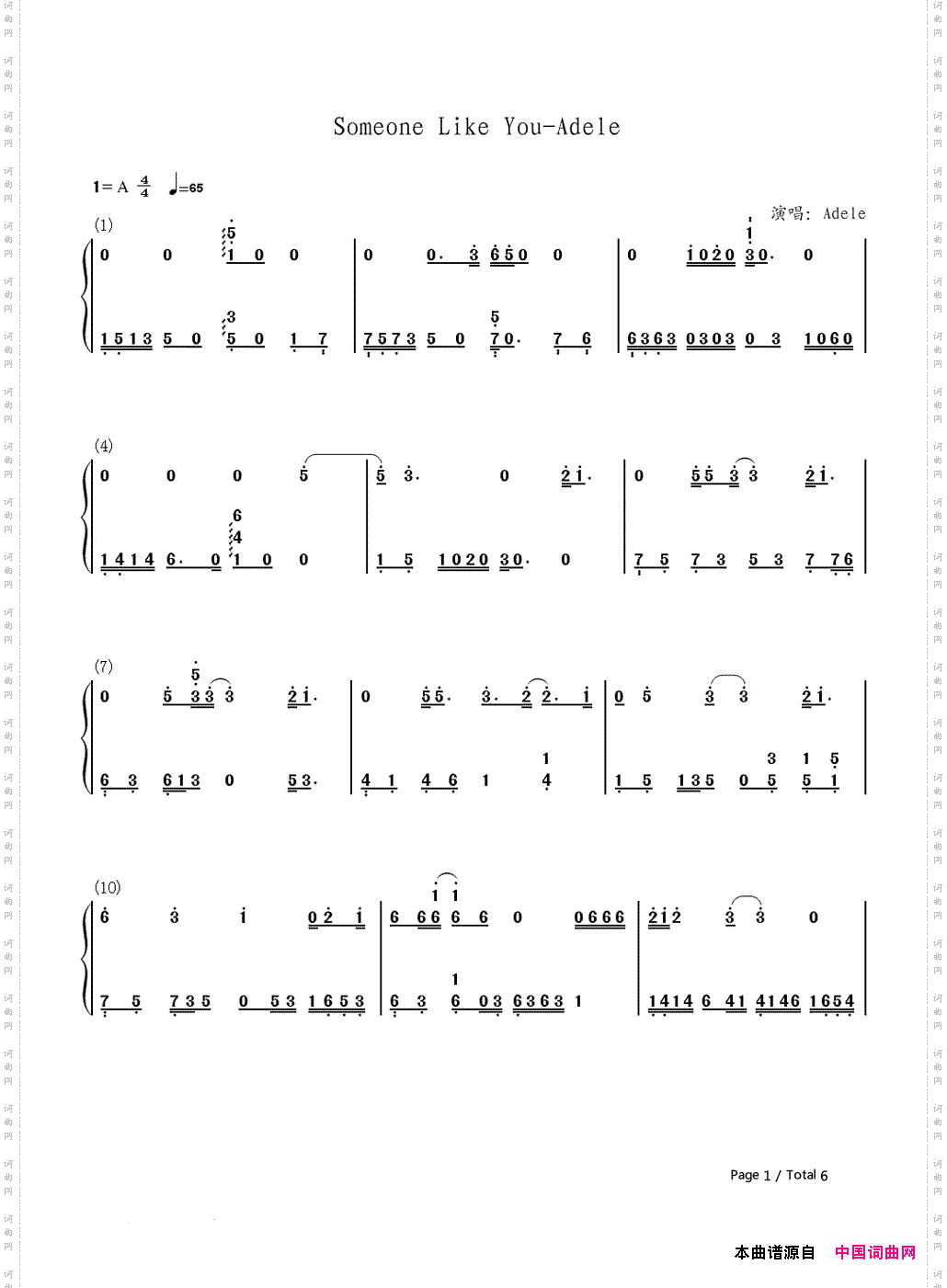 SomeoneLikeYou简谱版