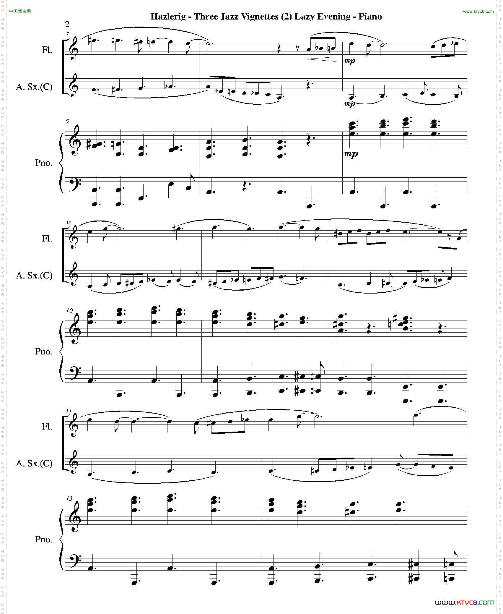 Threejazzvignettes第二乐章三重奏钢琴分谱_Three jazz vignettes第二乐章三重奏钢琴分谱