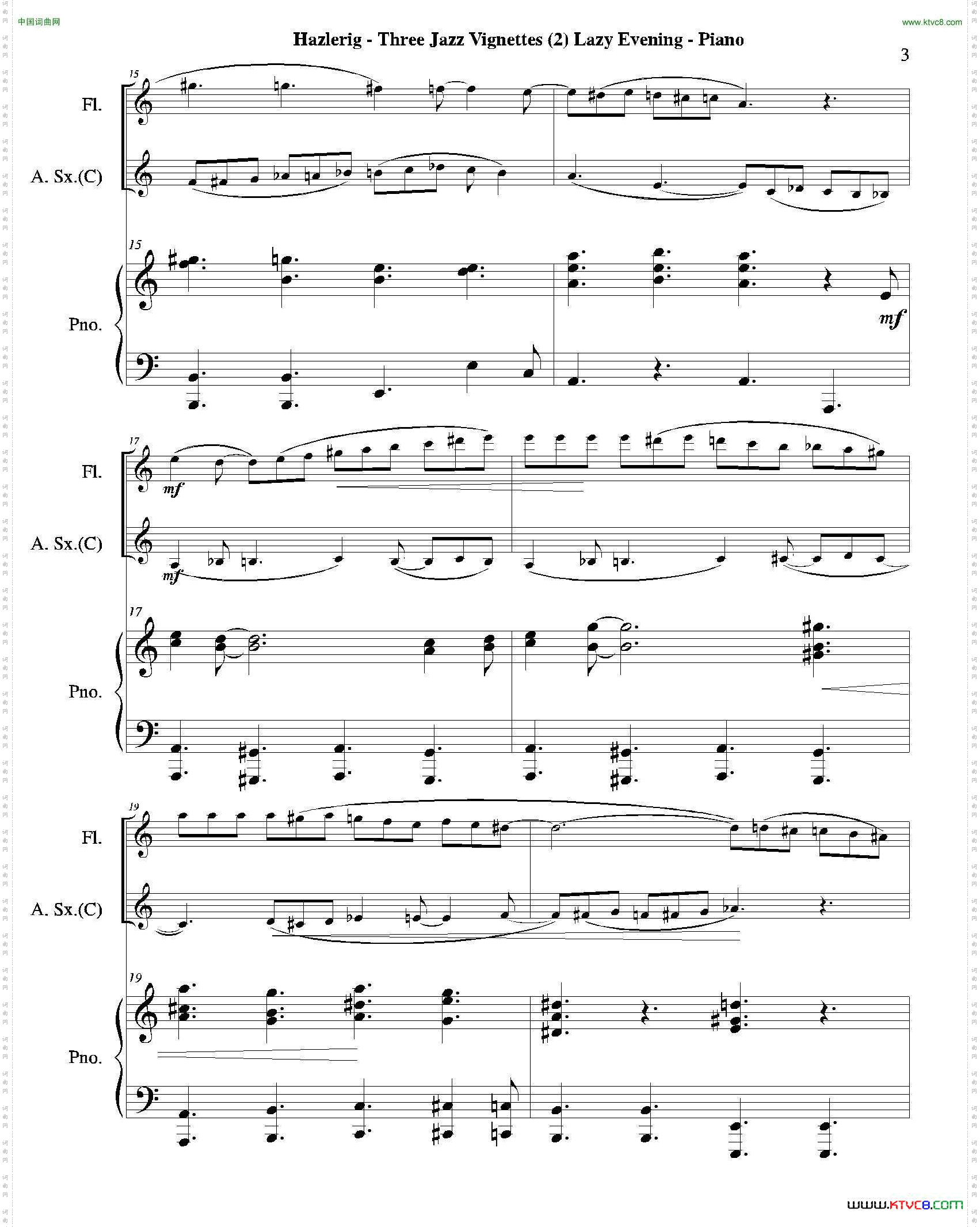 Threejazzvignettes第二乐章三重奏钢琴分谱_Three jazz vignettes第二乐章三重奏钢琴分谱