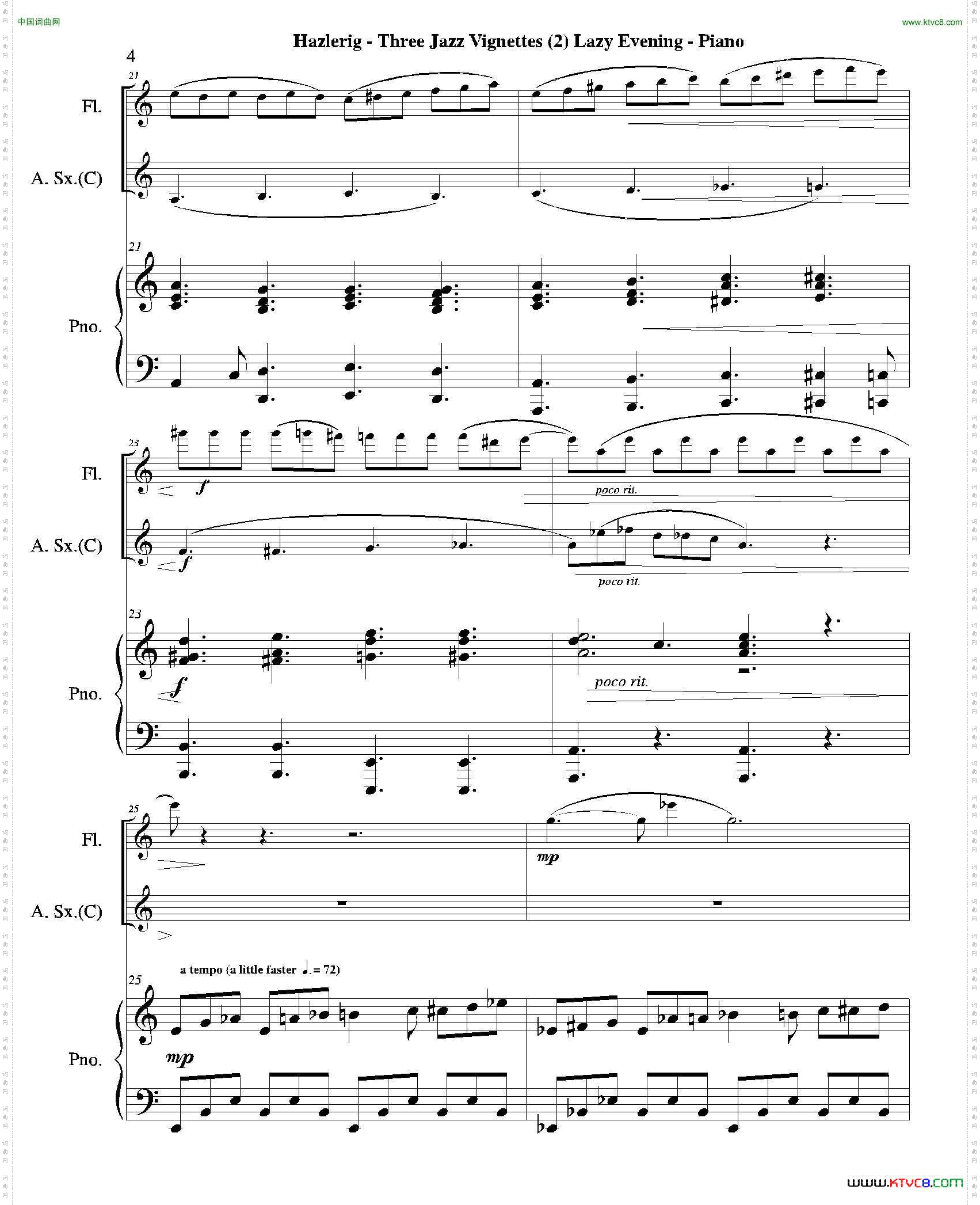 Threejazzvignettes第二乐章三重奏钢琴分谱_Three jazz vignettes第二乐章三重奏钢琴分谱