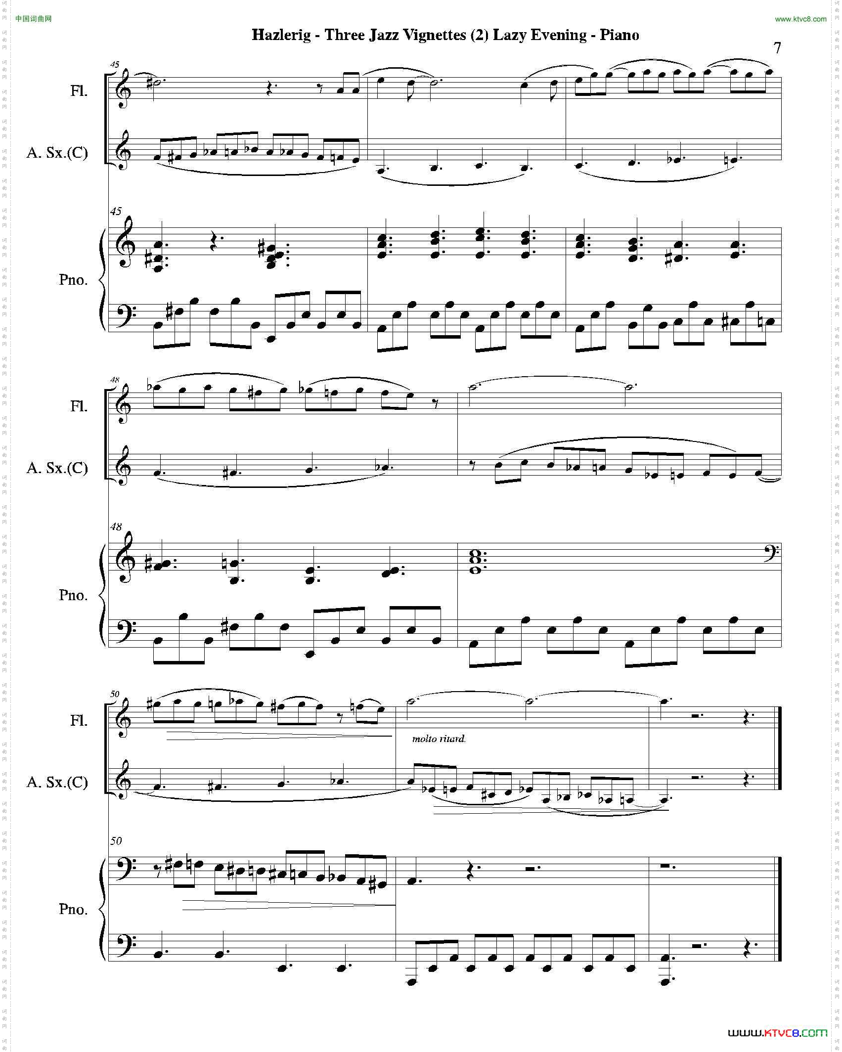 Threejazzvignettes第二乐章三重奏钢琴分谱_Three jazz vignettes第二乐章三重奏钢琴分谱