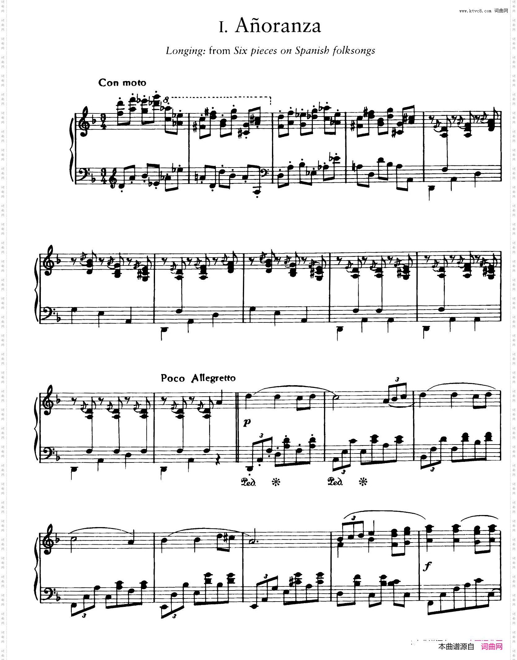 SixPiecesonSpanishFolksongsH.1256首西班牙民谣小品·2.怀念Anoranza_Six Pieces on Spanish Folksongs H.1256首西班牙民谣小品·2. 怀念 Anoranza