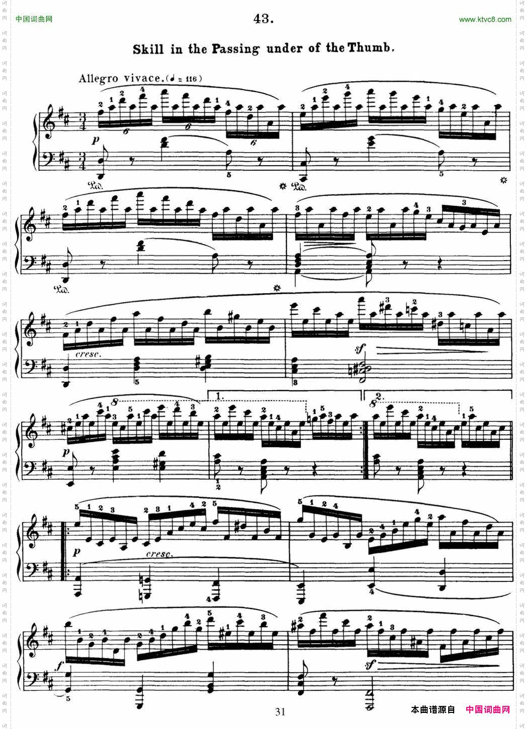 50首车尔尼Op.740钢琴手指灵巧技术练习曲NO.43