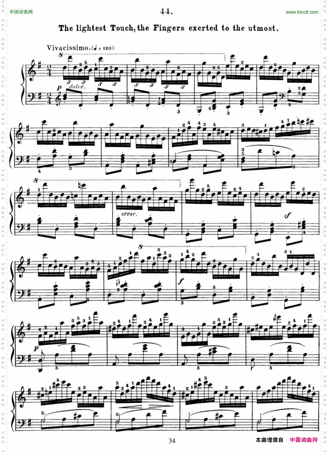 50首车尔尼Op.740钢琴手指灵巧技术练习曲NO.44