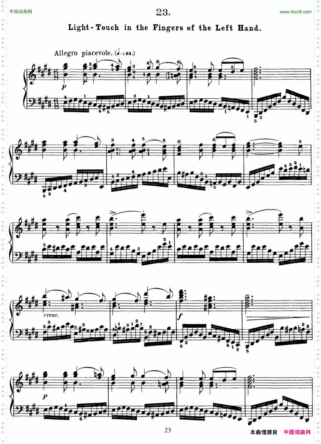 50首车尔尼Op.740钢琴手指灵巧技术练习曲NO.23