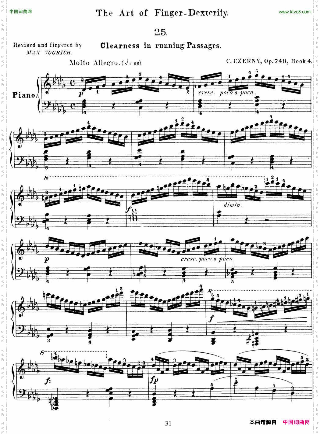 50首车尔尼Op.740钢琴手指灵巧技术练习曲NO.25