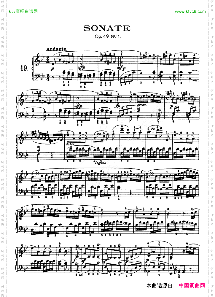 第十九钢琴奏鸣曲-Op.49No.1