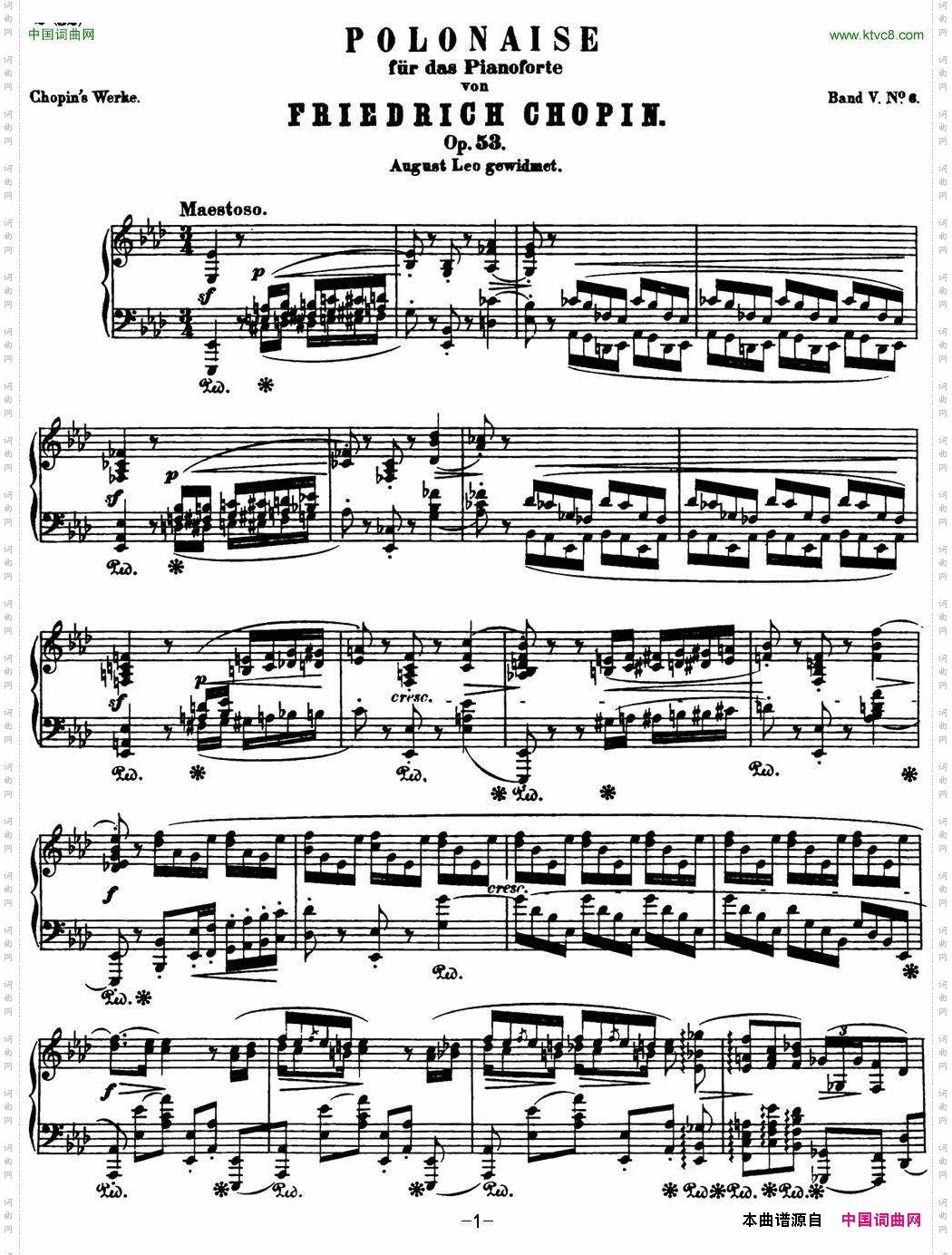 肖邦波兰舞曲英雄Op.53降A大调Polonaise