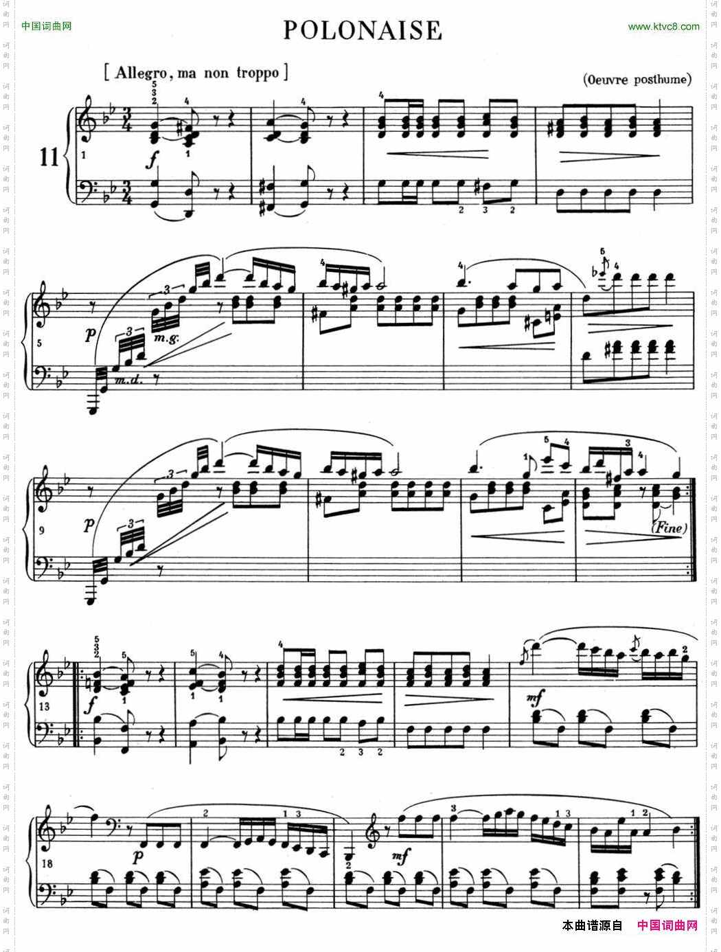 肖邦波兰舞曲Op.posth.S.1No.1g小调