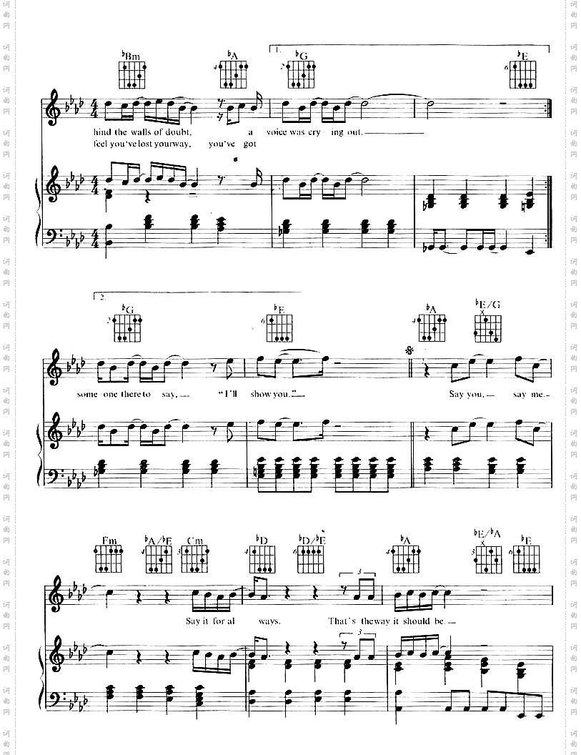 SayYouSayMe－SayYouSayMe钢琴谱+吉它和弦