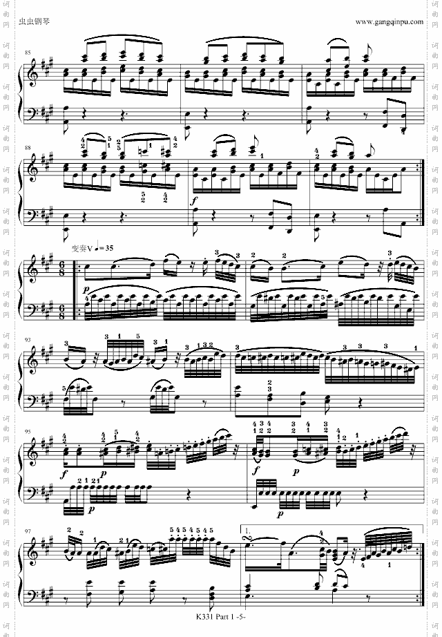 A大调奏鸣曲_带指法第一乐章
