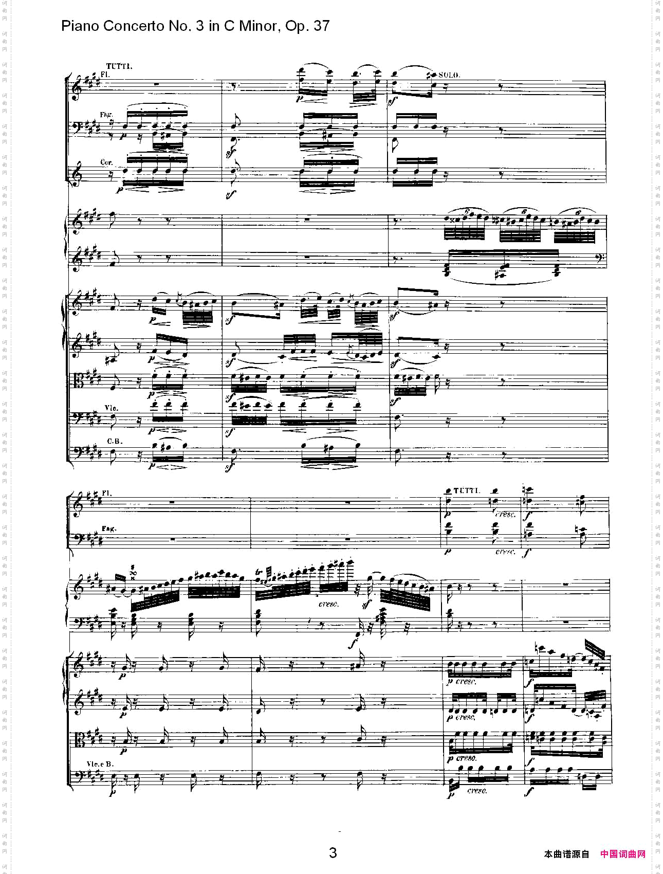C小调钢琴第三协奏曲Op.37第二乐章