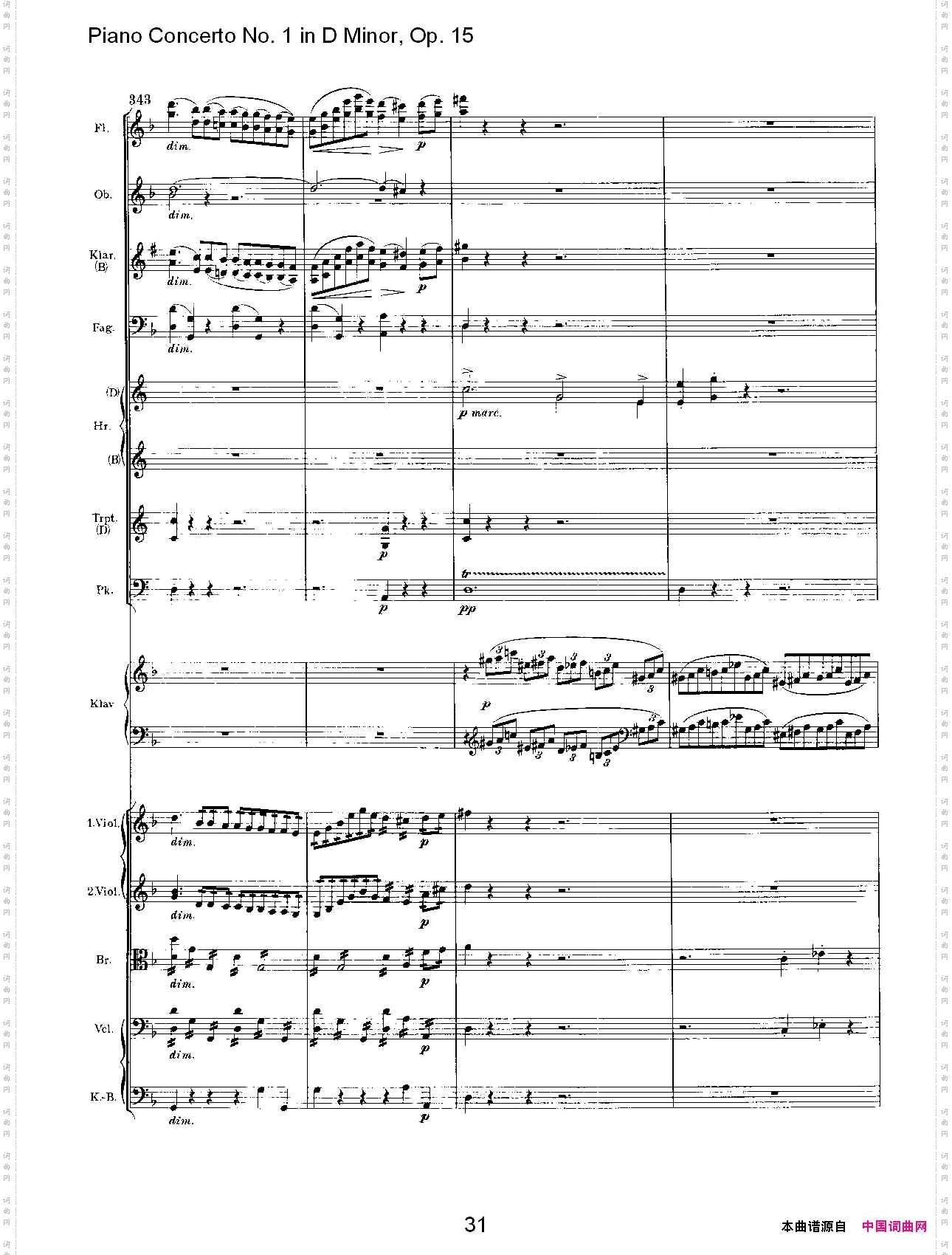 D小调钢琴第一协奏曲,Op.15第一乐章二