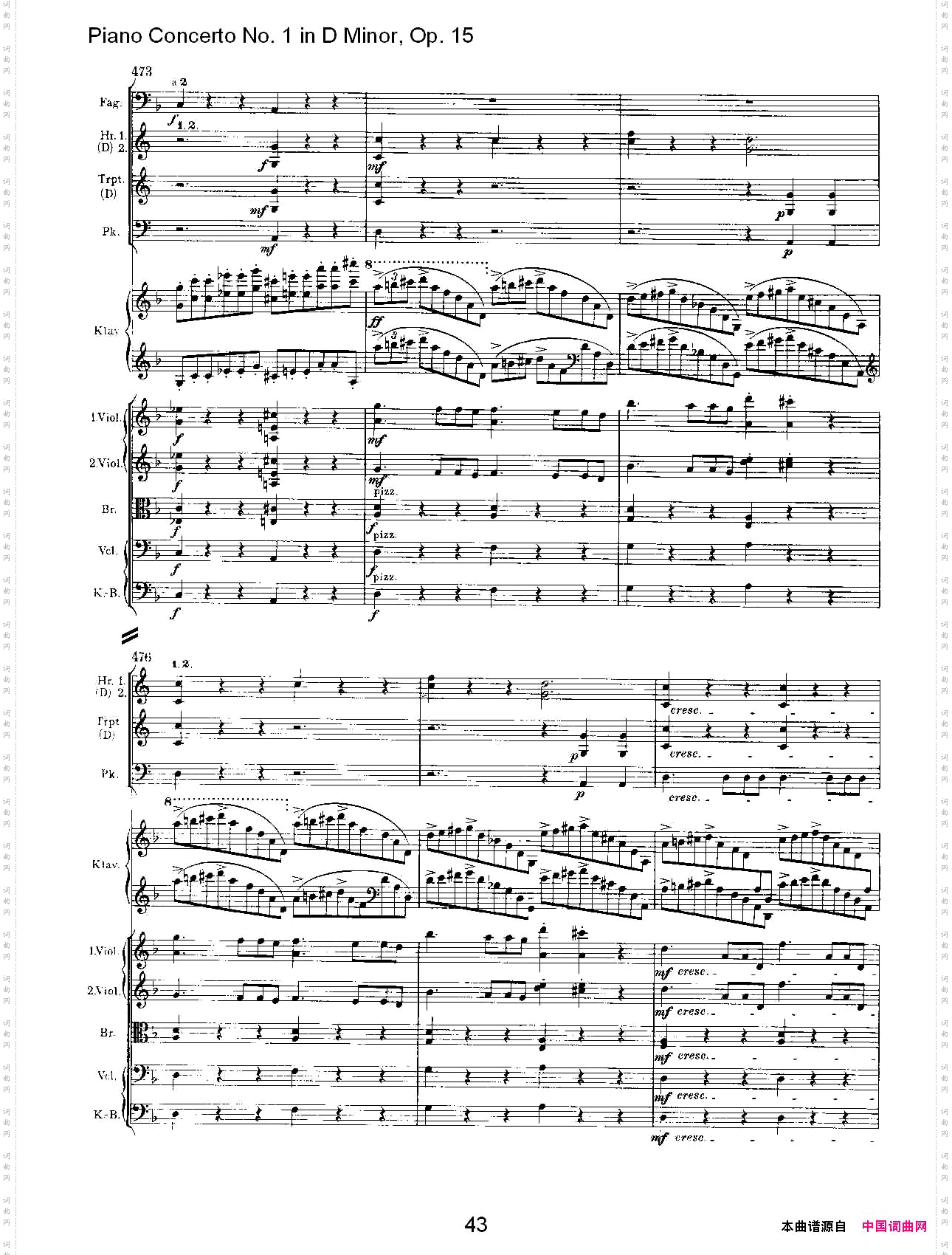 D小调钢琴第一协奏曲,Op.15第一乐章二