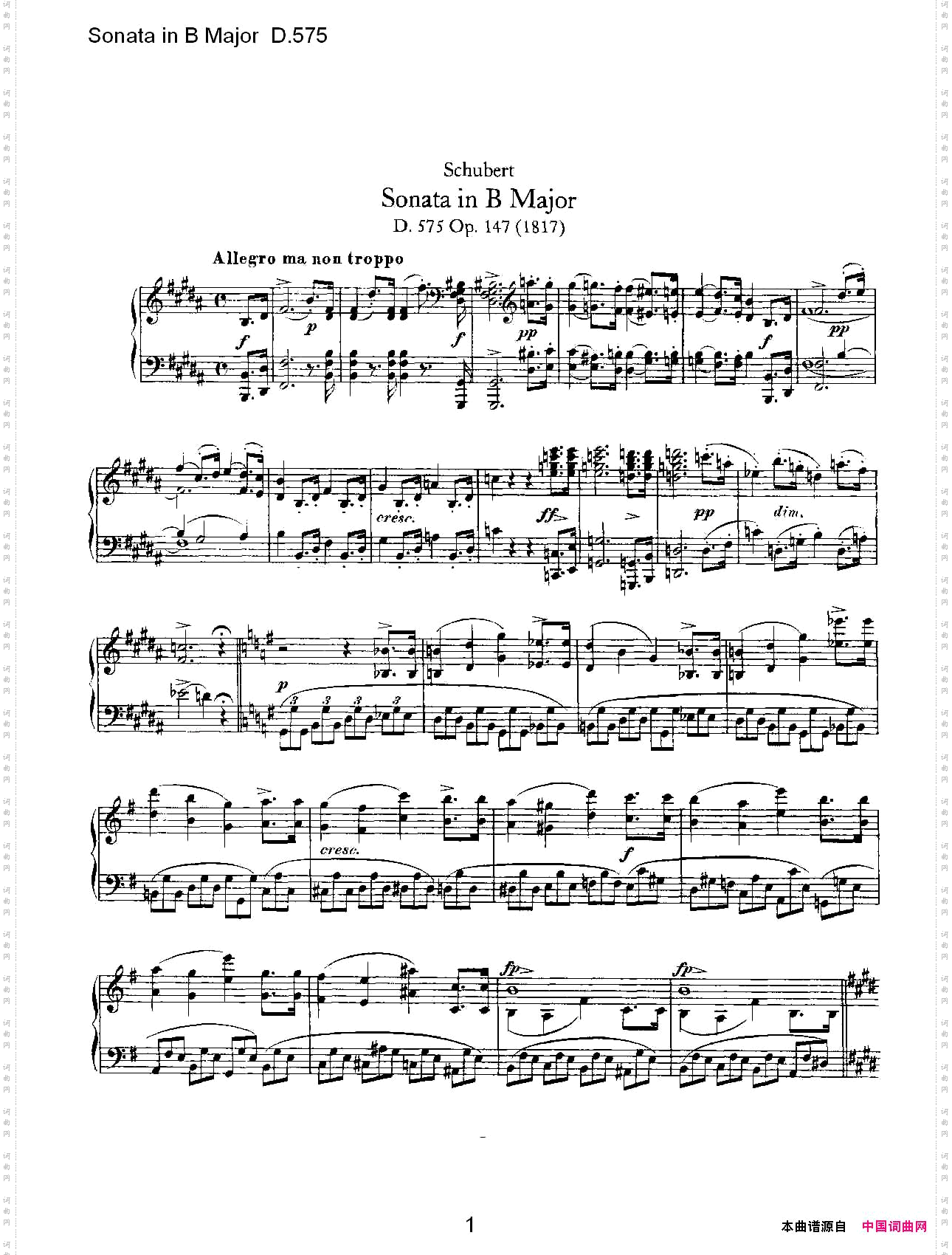 SonatainBMajorD.575B大调奏鸣曲D.575